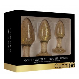 Набор из 3 золотистых анальных пробок Acrylic Goldchip Butt Plug Set