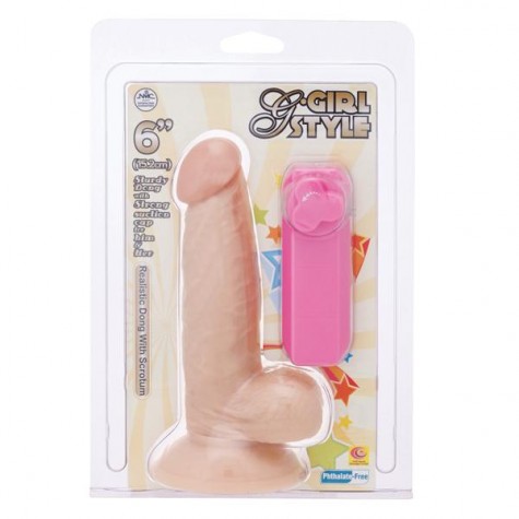 Реалистичный вибромассажёр с присоской и выносным пультом G-GIRL STYLE 6INCH VIBRATING DONG - 15,2 см.